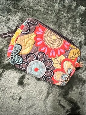 Vera Bradley Quilted Floral Zip Cosmetic Case in Red Yellow Aqua